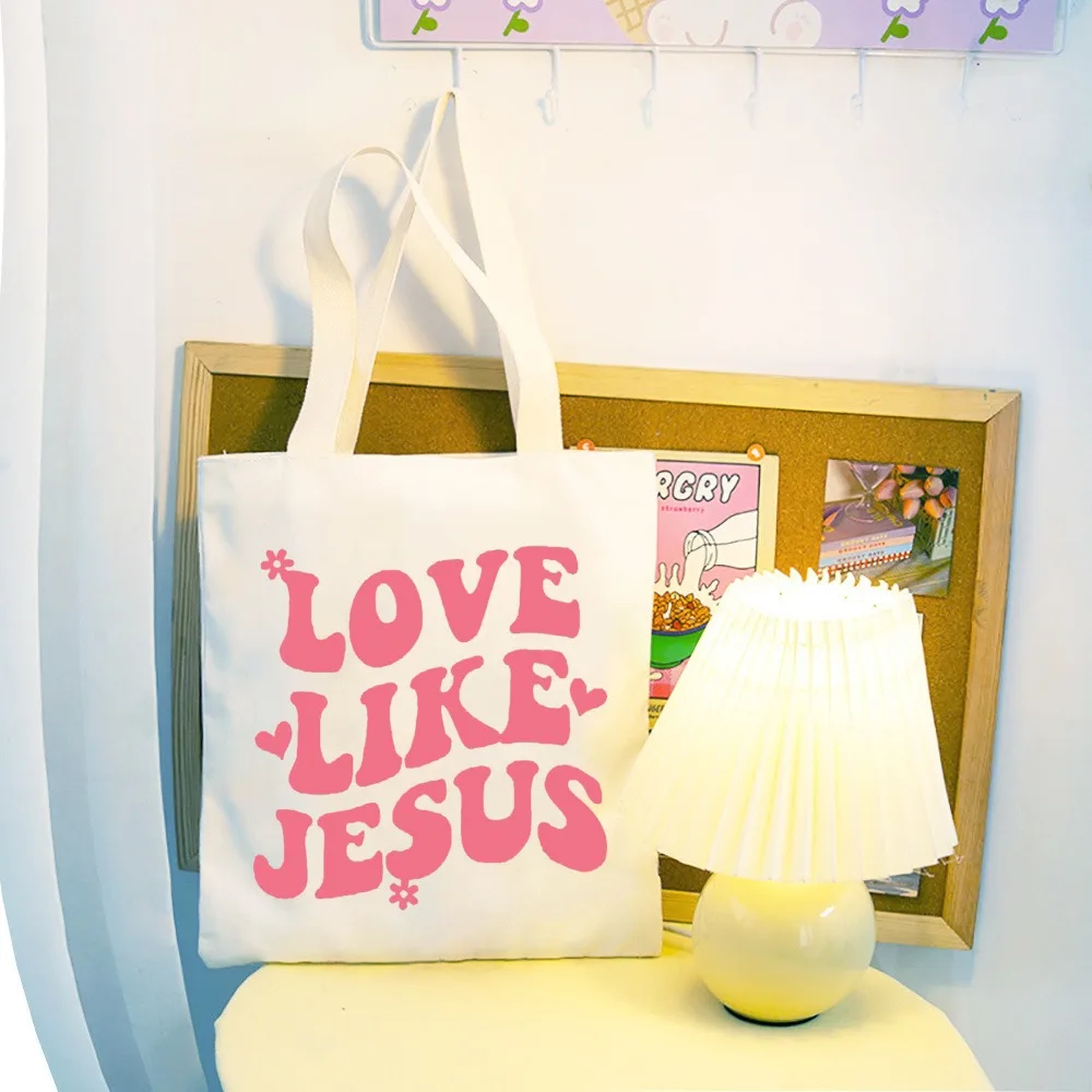 Love Like Jesus Print Fashion Letter Print Tote Bag Large Capacity Gift Bag Women\'s Casual Handbag for Commute Shopping