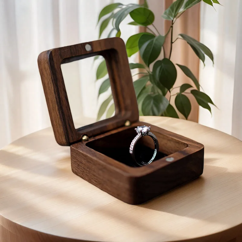 

Japanese style black walnut wooden jewelry box, small portable ring, earring, earring, mini accessory storage box, gift