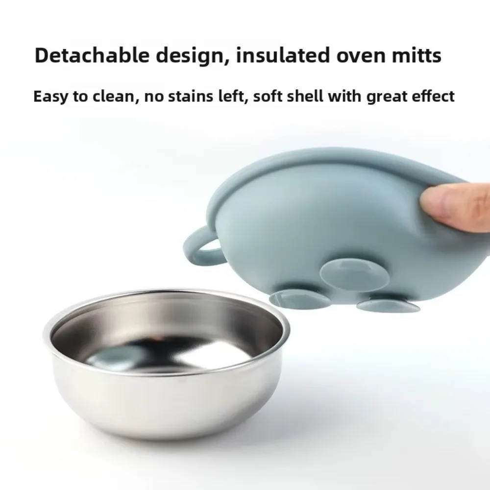 304 Stainless Steel Baby Feeding Bowl Easy to Clean Silicone Suction Base Kids Tableware Divided Design Heat Resistant