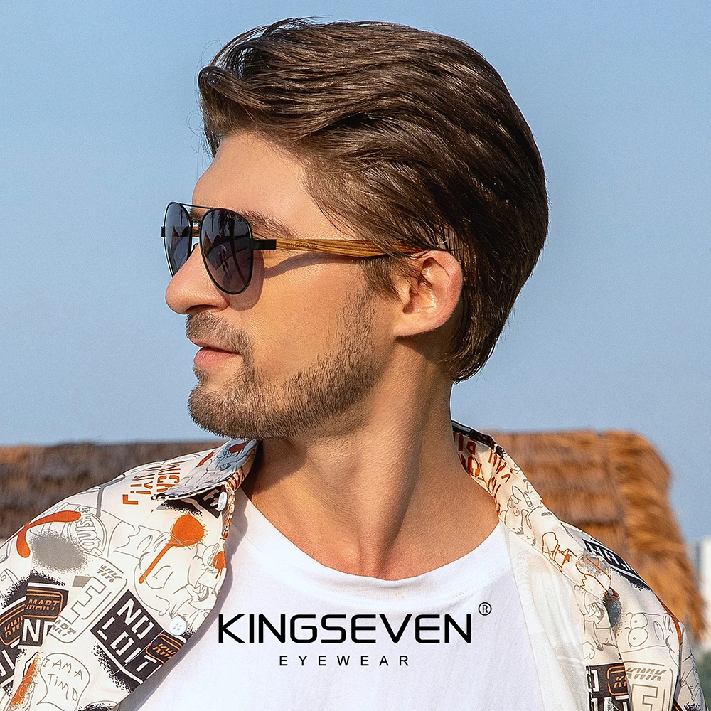 KINGSEVEN Polarisierte Pilotensonnenbrille für Herren, natürliches Zebraholz, Damen, UV400-Brille, HD-Linse, Vintage-Brille – Detail 2