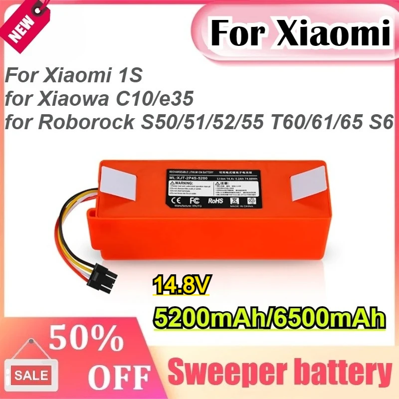 

14.8V 5200mAh/6500mAh for Xiaomi 1S for Xiaowa C10/e35 for Roborock S50/51/52/55 T60/61/65 T4 S6 Vacuum Cleaner Battery