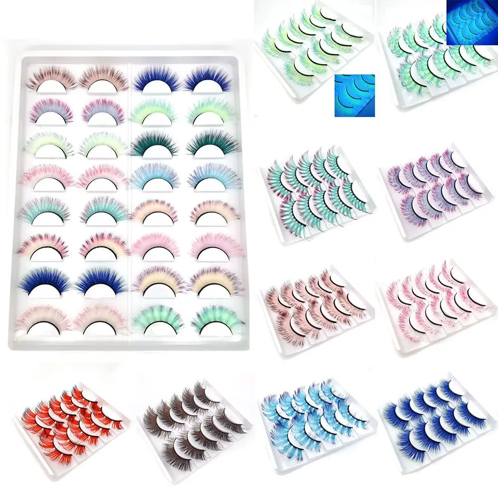 Gradient False Lashes Ombre Natural Long Colorful Eyelashes Bulk Fluorescent Makeup Fake Lash Party Colored Lashes for Cosplay