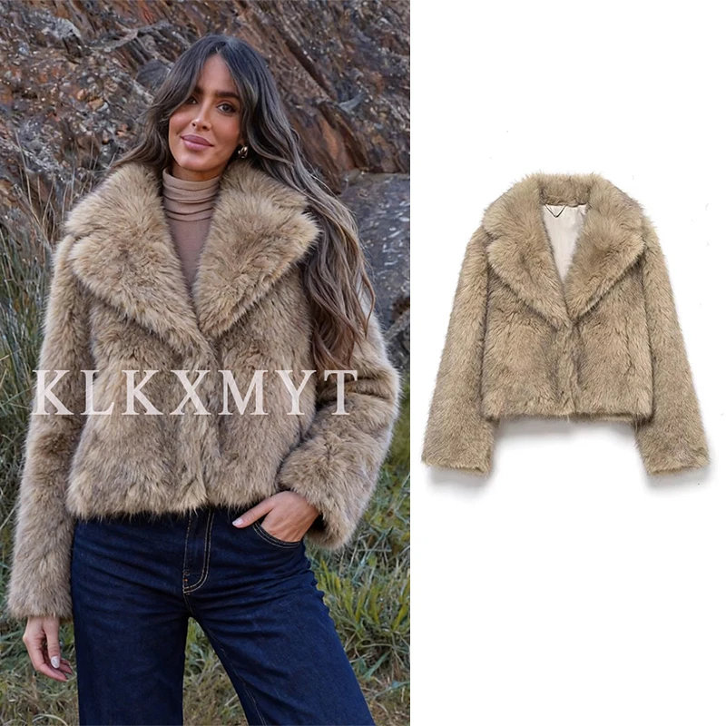 

Women Fur Jacket 2025 Autumn Winter Fashion Fur Collar Short Coats Long Sleeve Button Jackets Women Hight Street Leisure Coat