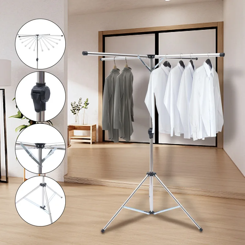 Portable Hangers Tripod Drying Steel Laundry Jacket Foldable Bracket Clothes Rack Space Saving Room Organizer