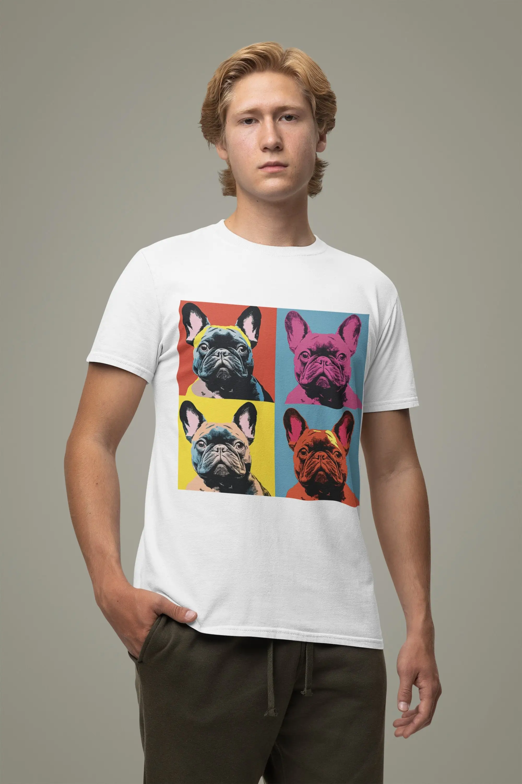 French Bulldog T Shirt Pop Art Frenchie Lover Father Premium Cotton