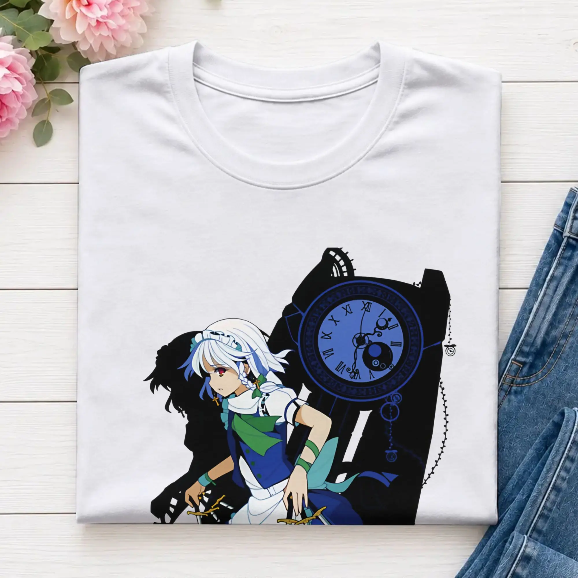 Touhou Project  Sakuya Izayoi  T-Shirt Men  Fashion 100% Cotton Tee Shirt Crew Neck Short Sleeve T Shirt Plus Size Tops