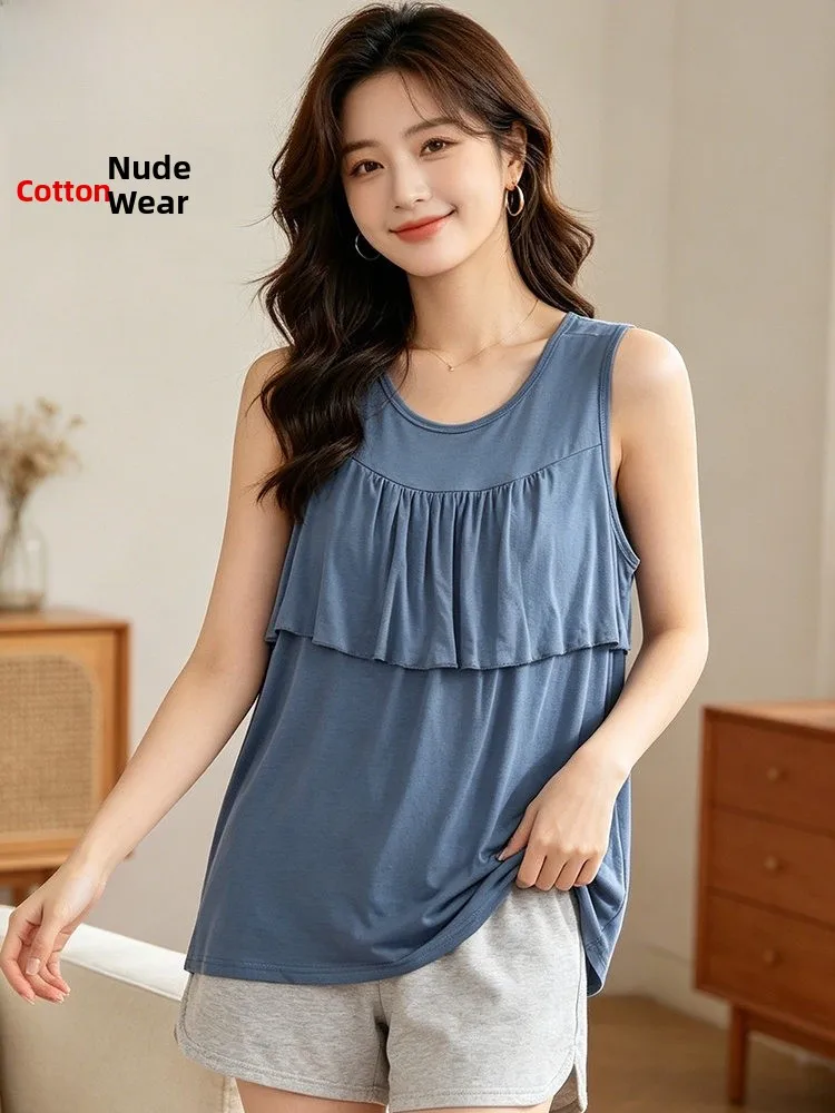 

plus Size Braless Sleepwear Women's Loose Anti-Bulge Vest Extra Large Summer Home Clothes Top Cotton Fabric Color