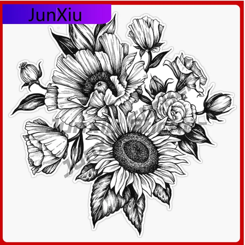 

Flowers In Ink Vinyl Waterproof Sticker Reflective-silver Decal Car Laptop Wall Window Bumper Sticker Cover Scratches Accessory