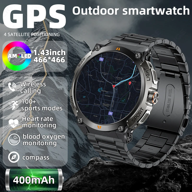 

LIGE New AMOLED Screen Smart Watch Men Compass GPS Sports Tracker Man Watch IP68 Waterproof 400mAh Wireless Call Men Smartwatch