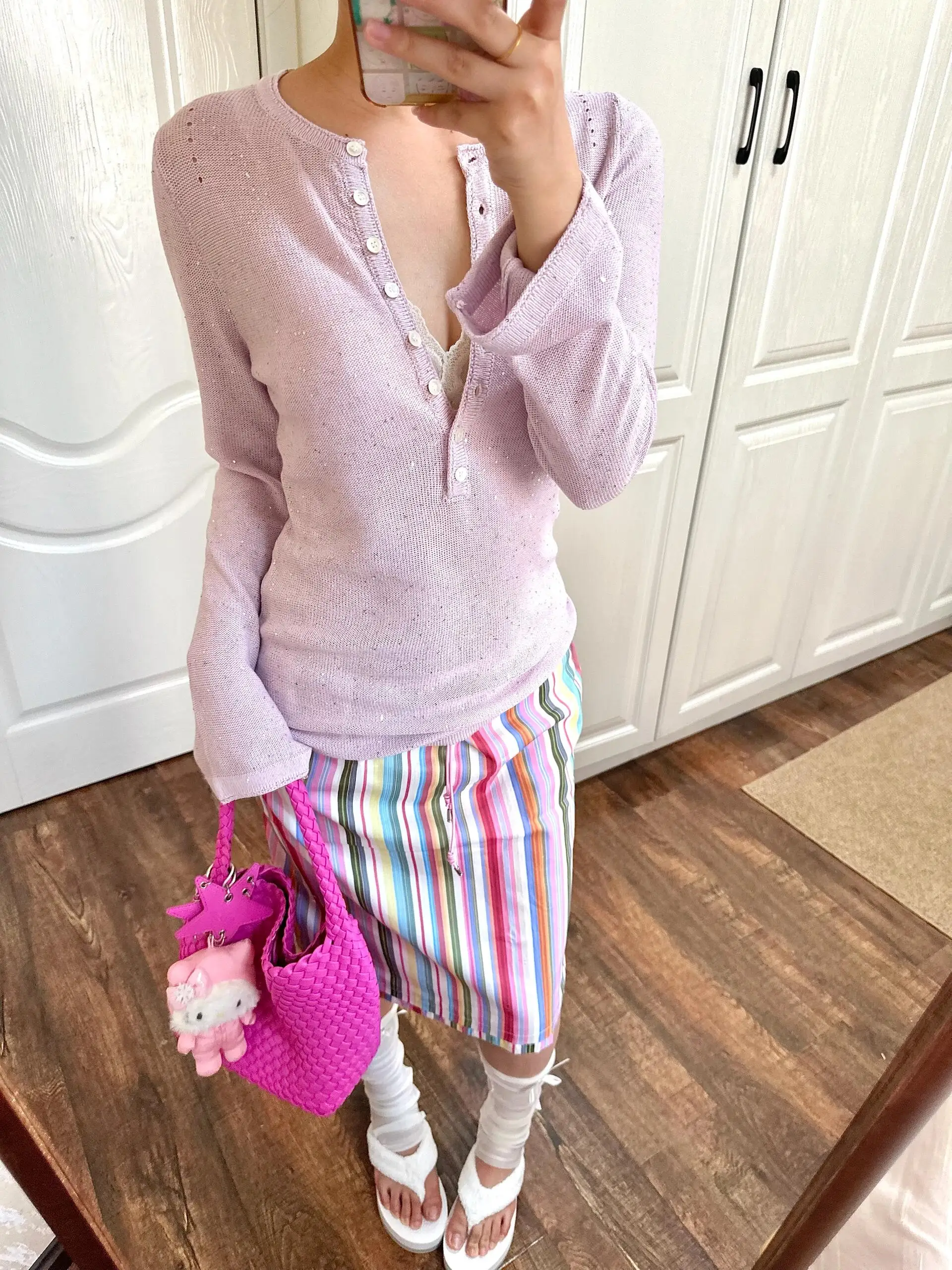  Holiday Stripe Adjustable Drawstring Design Two-Way Wear Straight Cut  Skirt Women's Spring Summer New Inner Tub...