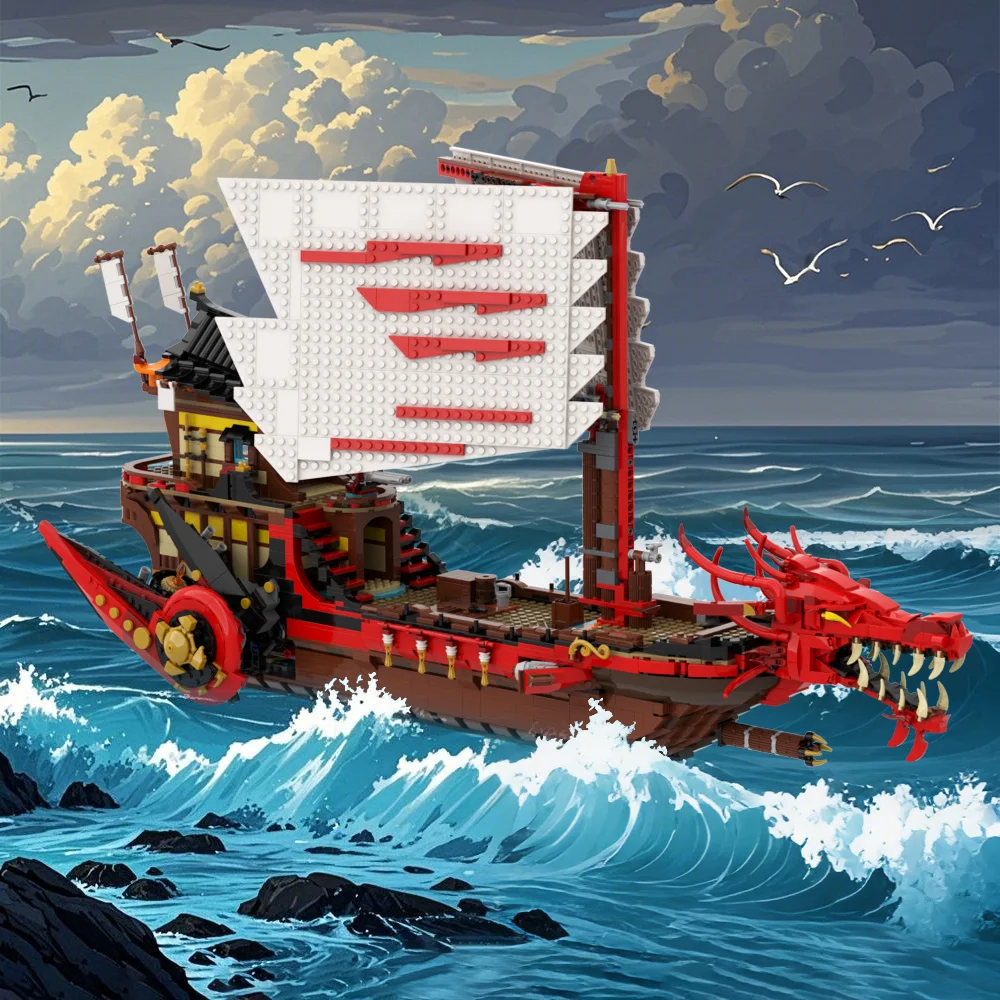 MOC LEGACY DESTINYS BOUNTYS SHIP Building Blocks Bow Double Dragon Boat Model Movie Bricks DIY Assembled Toy  Children XMAS Gift