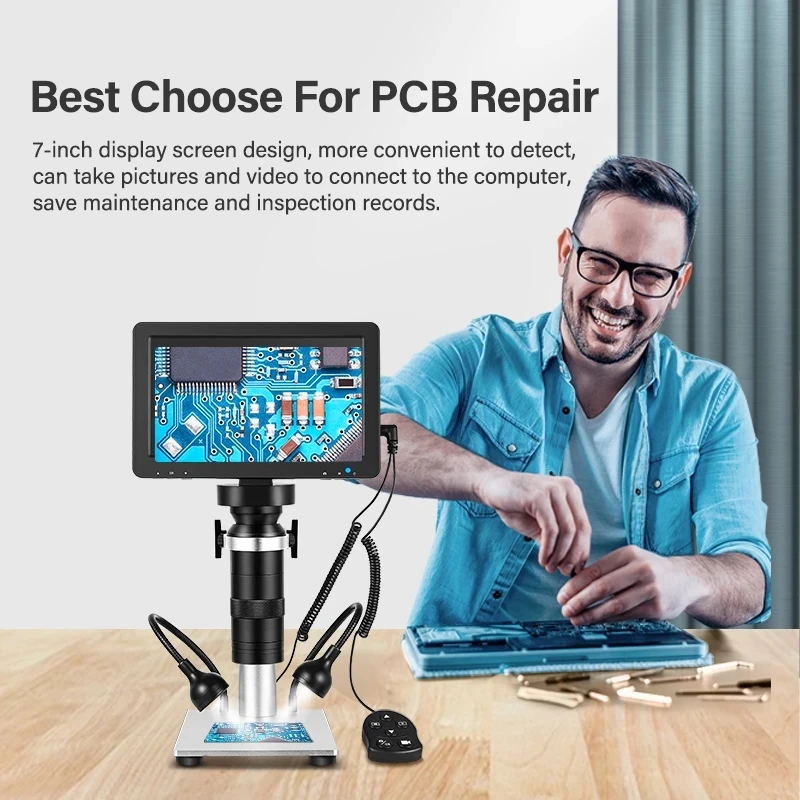 7 Inch LCD Display 130X Zoom C-Mount Lens USB Digital Microscope Electronic Video Microscope Camera For Soldering Phone Repair
