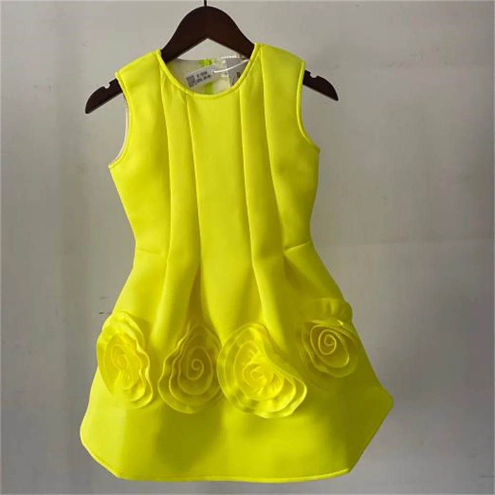 robe-de-soiree-jaune-et-verte-a-fleurs-pour-fille-vetement-pour-enfant