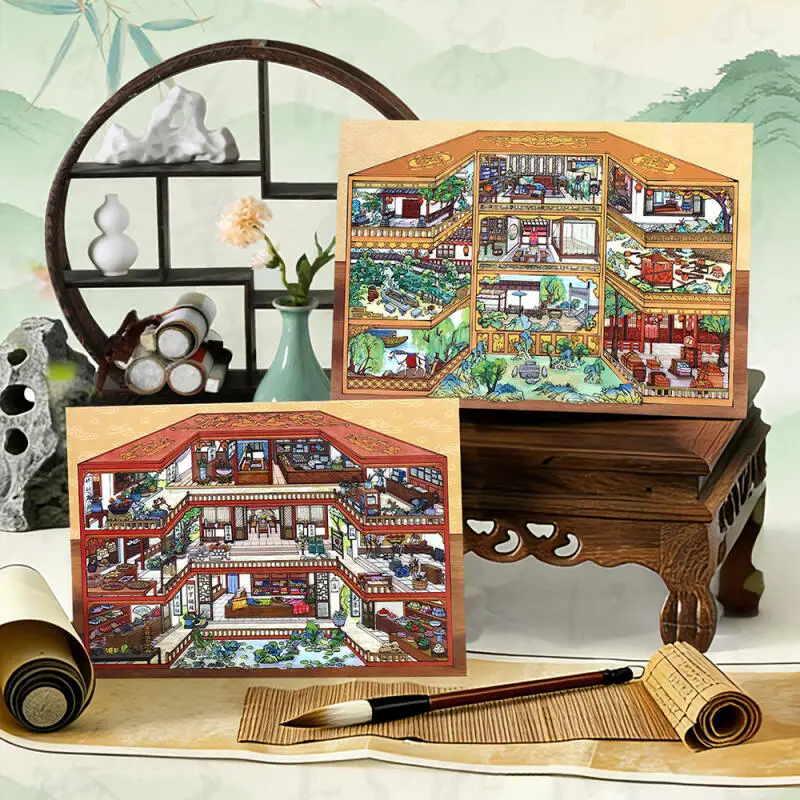 

Card Lover 3 Pcs [Dongshi Fangxiang Series] 3D Landscape Stickers Waterproof Ancient Architecture Journal Scrapbook Stationery