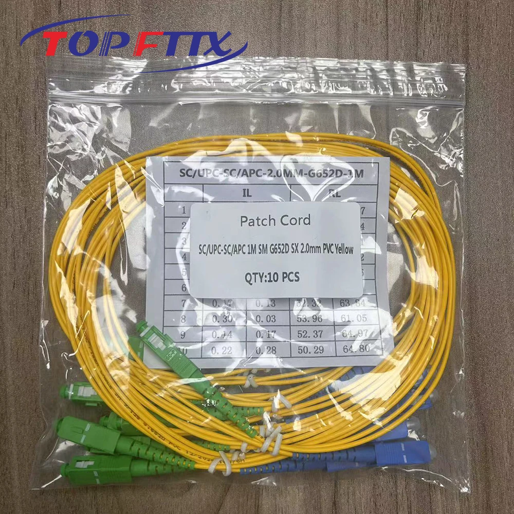 10 PCS 1/2 Meter Length SC/APC UPC Fiber Optic Patch Cord Single Mode OS2 Simplex 2.0mm With Yellow PVC Jacket