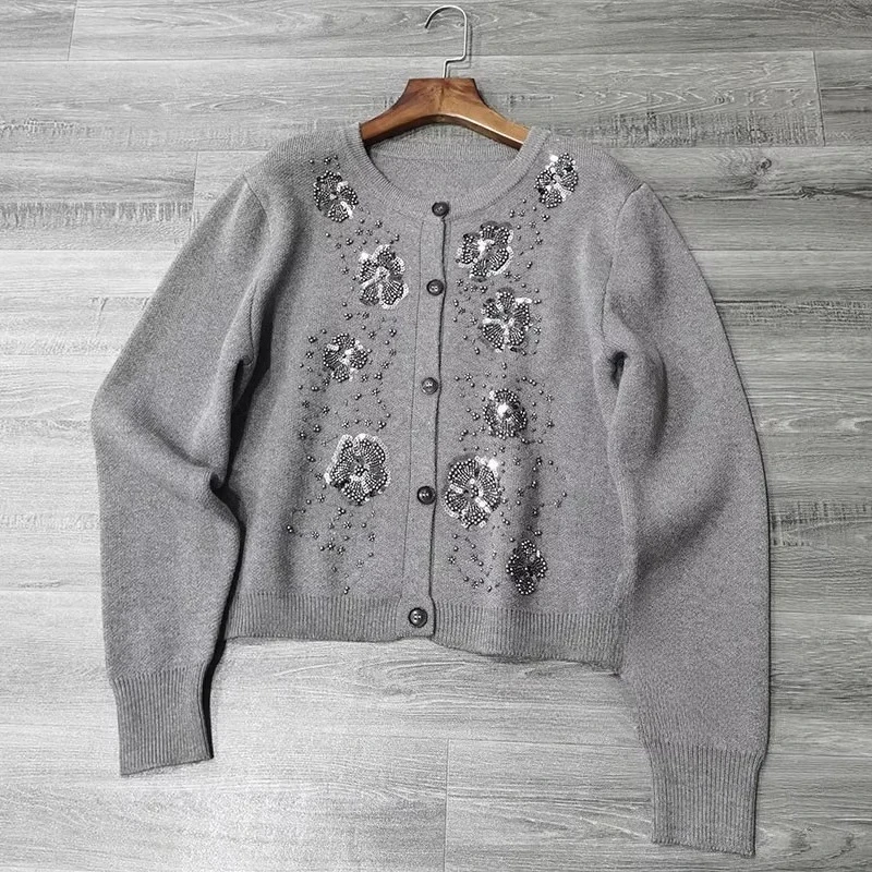 Boho Jumpers Handmade Bead Sequin Embroidered Sweater Coats for Women Jacket Autumn Spring Knitted Sweaters Cardigan Outwear