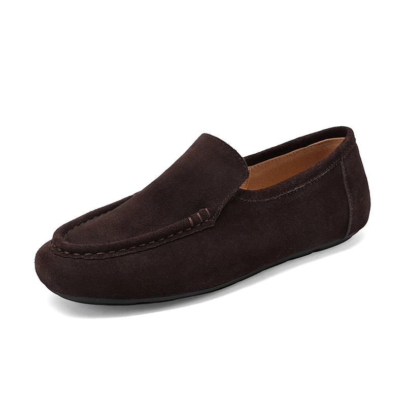SmallHut nueva tendencia Primavera 2026 mocasines de gamuza de vaca elegantes mujeres gris negro Chocolate costura Patchwork punta redonda zapatos planos