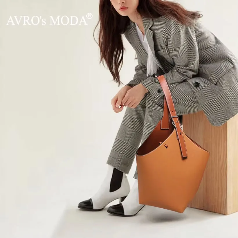 

AVRO's MODA Brand Women Shoulder Bag Large Capacity High Quality Cowhide Genuine Leather Tote Female Bucket Handbag