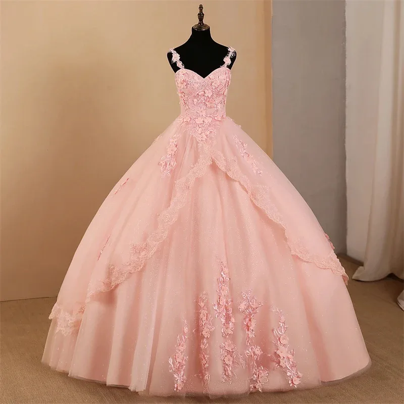 

Бальное платье по индивидуальному заказу, платья Quinceanera, бретельки, тюлевые аппликации, вечерние платья для выпускного вечера, дня рождения, торжественного случая