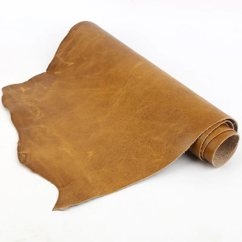 Retro Cowhide Leather Raw Leather Light Brown Sofa Furniture Discoloration Head Layer Plain Weave Oil Wax Genuine Leather Fabric