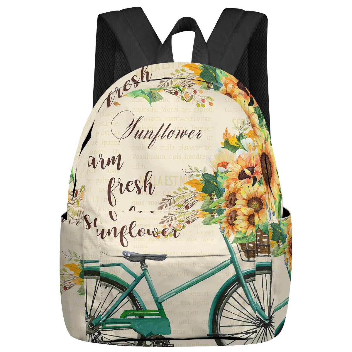 Sunflower Bicycle Farm Flowers Large Capacity Bookbag Travel Backpacks Schoolbag For Teenager Women Laptop Bags Rucksack