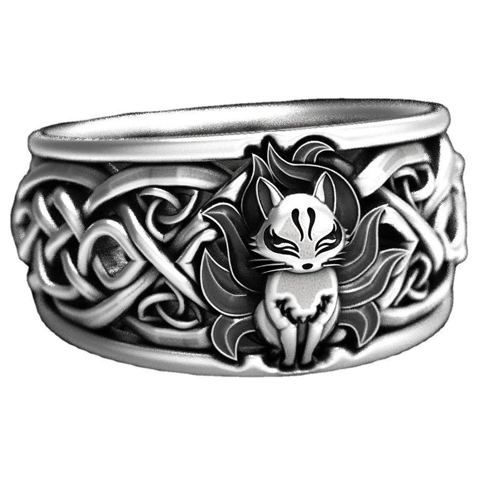 Retro Animal Nine-Tailed Fox Ring Mythology Pattern Alloy Material Men's Accessories and Women Fashion Jewelry Gifts