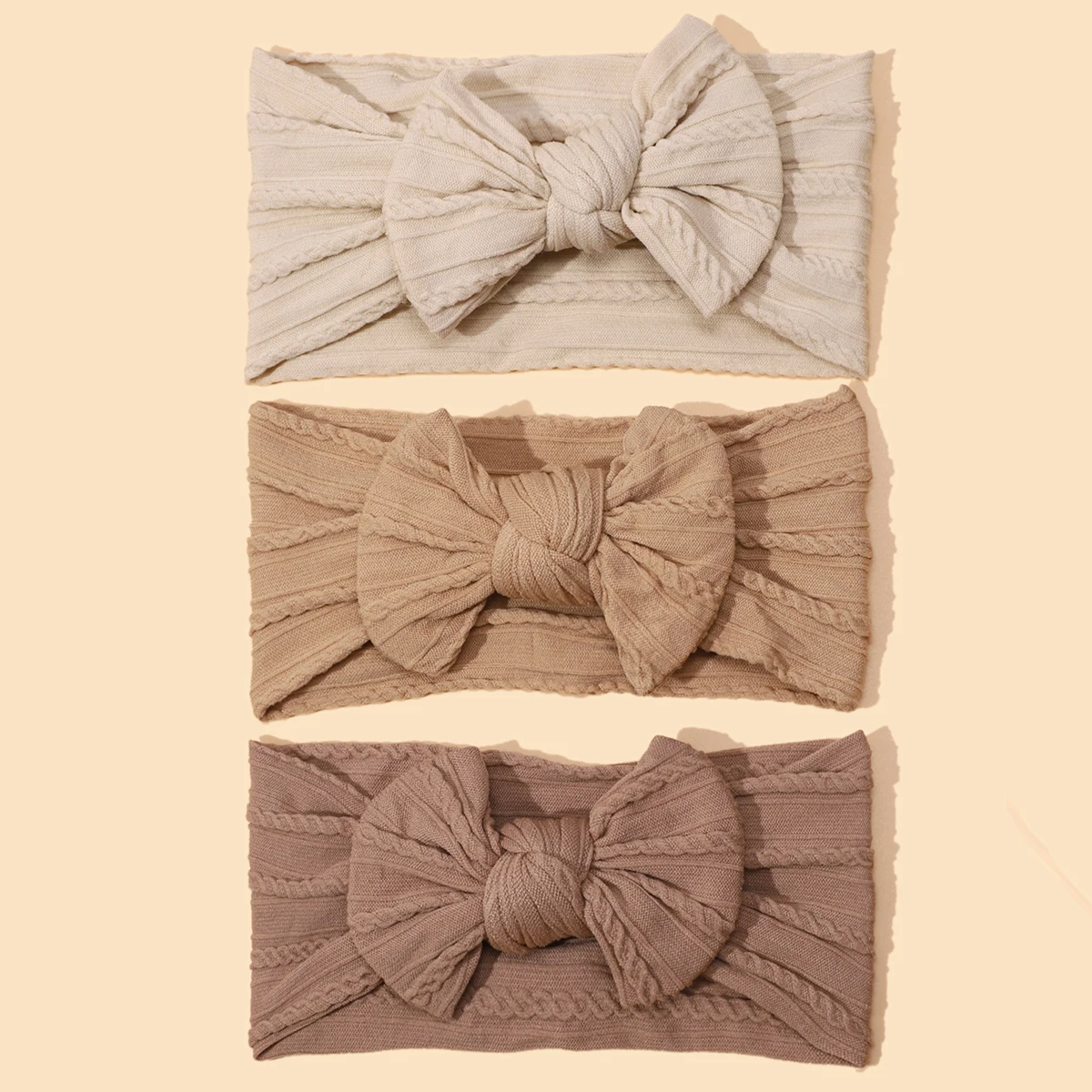 Soft Elastic Bowknot Headband para bebê recém-nascido, Cute Hair Band para Toddler Girls, Cable Knit Headwear para crianças, acessórios para cabelo, 3pcs por conjunto