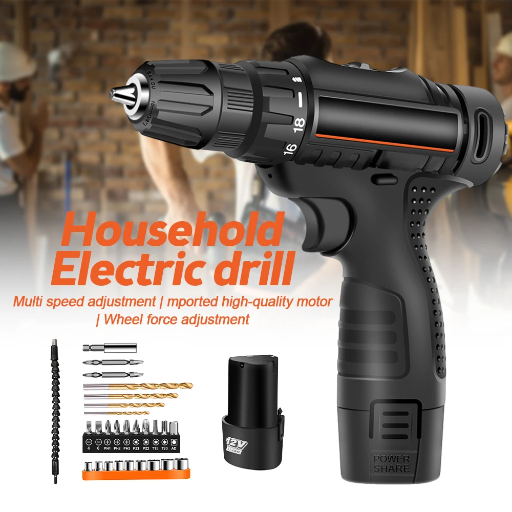 12V Electric Cordless Screwdriver Rechargable Driver Drill Wireless Impact Drill Hand Drill Home Improvement Power Tool