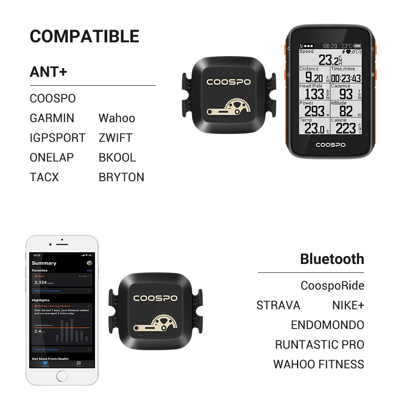 CooSpo BK467 Cadence / Speed Sensor Dual Mode Rpm Monitor Bluetooth 4.0 ANT+ Road Bike For Wahoo Garmin Bike Computer Sensor