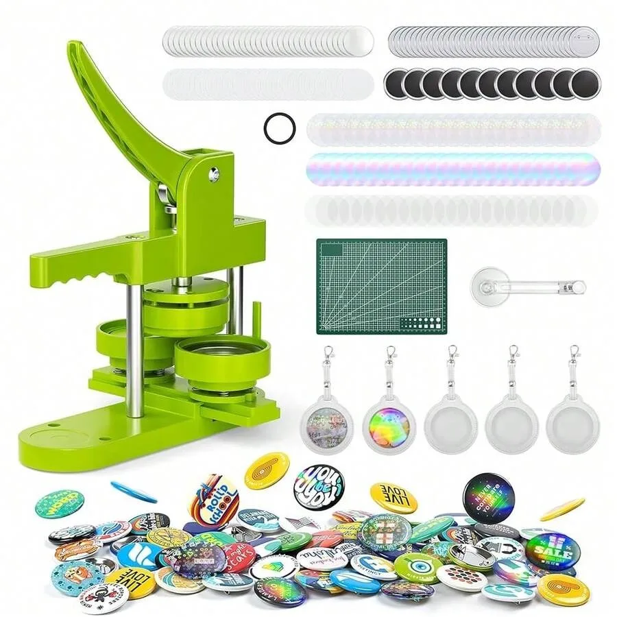 

Maker Machine 3'' Pin Maker Button Press Machine W/100 Iridescent Film Pinbacks 10 Fridge Magnet Badge 5 Badge Pendant DIY Kit
