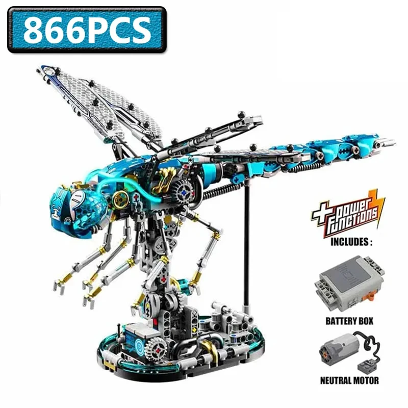 

866 деталей: Электрическая строительная модель стрекозы, механический конструктор, развивающая игрушка для самостоятельной сборки, настольное украшение, праздничный подарок для детей и взрослых