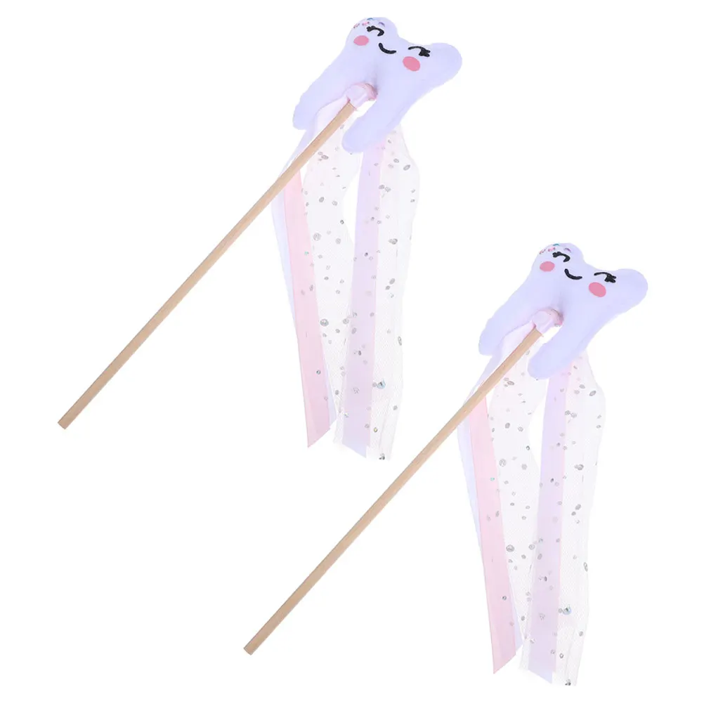 

2Pcs Tooth Fairy Wand Tooth Shaped Kids Party Dress Up Performance Prop Colorful Princess Wands for Girls Festival Wedding