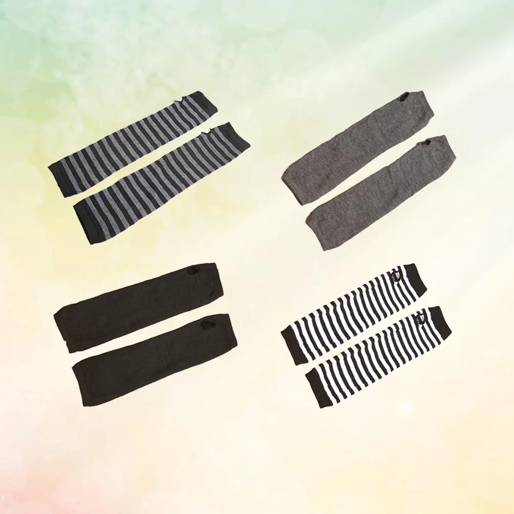 4 قطعة أكمام الذراع الدافئة القطن قفازات طويلة بدون أصابع تصميم ثقب الإبهام للرياضات الشتوية في الهواء الطلق أسود رمادي داكن المشارب #2