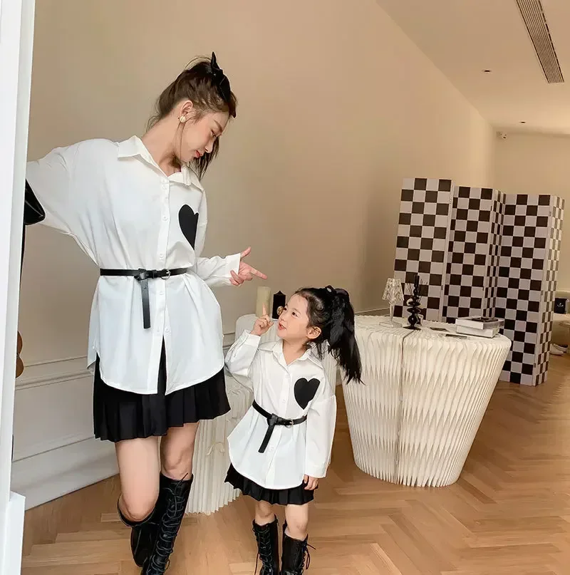 Mother Daughter Matching Clothes Women's Summer Long Blouses 2024 Autumn Children Blouse Tee Family Clothing Sets For Mom Baby