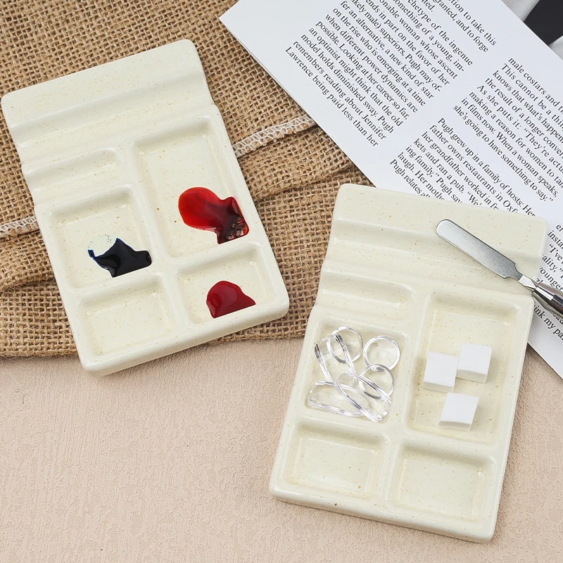 Multi‑Purpose Ceramic Nail Mixing Palette With Brush Holder Nail Gel Polish Watercolor Pigment Tray Manicure Display Tool