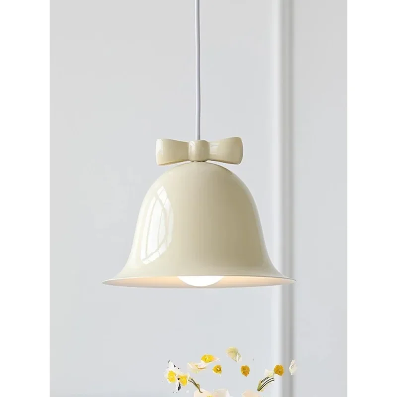 

Master Bedroom Small Bell Bow French Cream Style Creative Personalized Art Children's Home Bedside Balcony Pendant Light