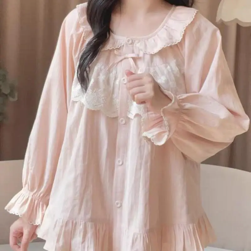 

Woman Pajamas New Style Lace Ins Sleepwear Girl Spring Autumn Sweet Loose Long Sleeves Suit Can Be Worn Outside Lounge Clothes