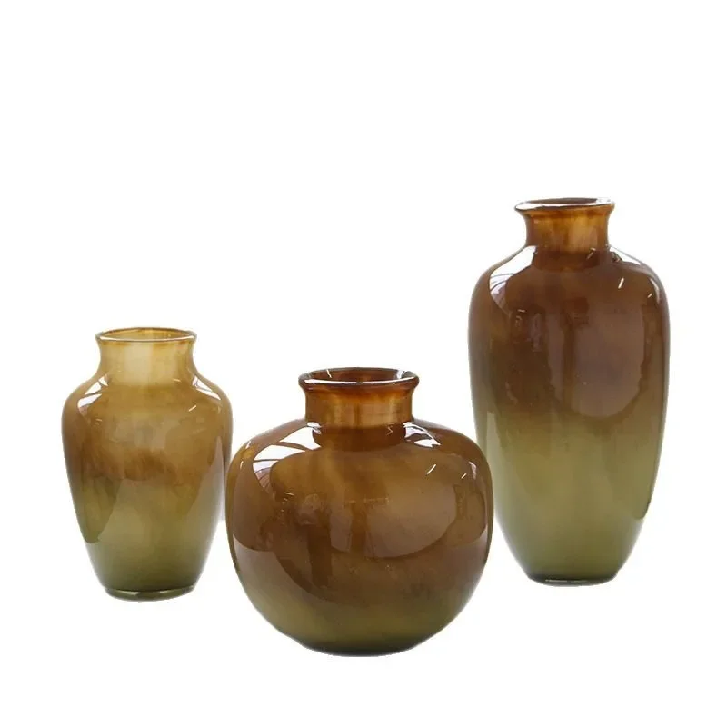 Small mouth gradual change pattern handmade belly glass bottle dining table porch home hanging bell horse drunk wood flower