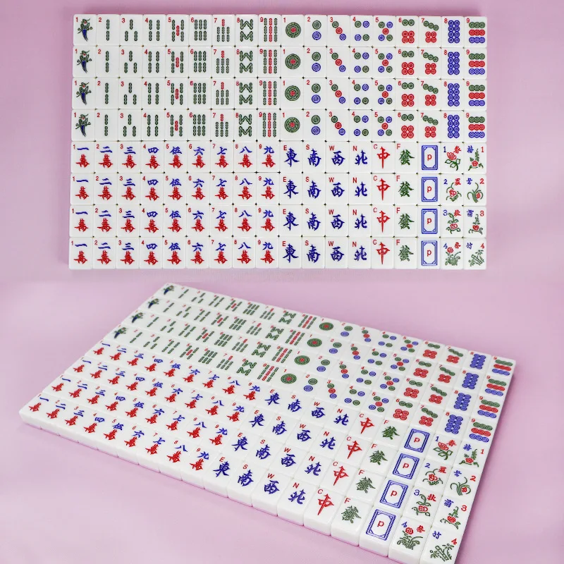 

166 Tiles Mahjong Travel Set 30mm American Mahjong Numbered Family Gatherings Board Game with Pink Green Blue Back Melamine