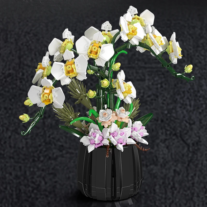 Mold King 24108 Bloemboeket Speelgoed De MOC Witte Orchidee Bouwsteen Assemblage Decoratie Bloem Baksteen Set Kind Kerstcadeau