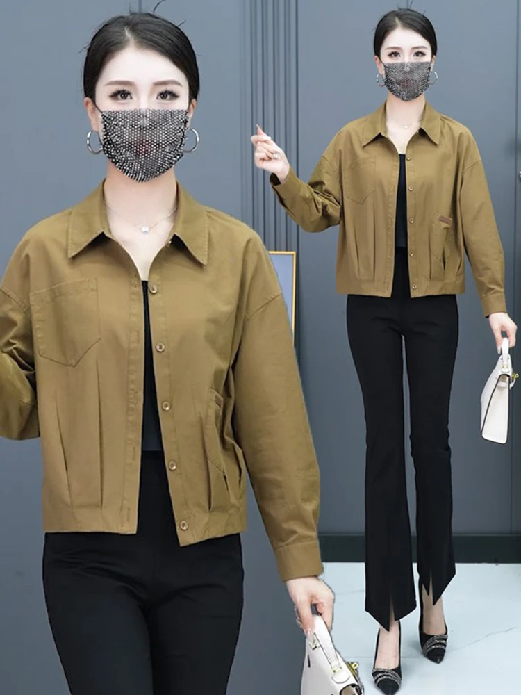 Casual Loose Pure Cotton Jaet Women's Faionable Spring Autumn New Sle Breathable Long Sve  Collar Button up Top