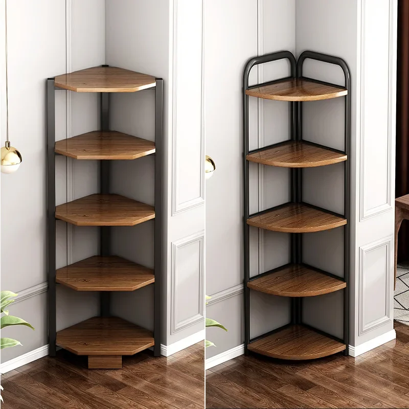 Triangular Multi-Layer Shelf, Corner Cabinet Design, Floor-to-Ceiling Storage, Living Room/Bedroom Bookshelf, Space-saving Layer