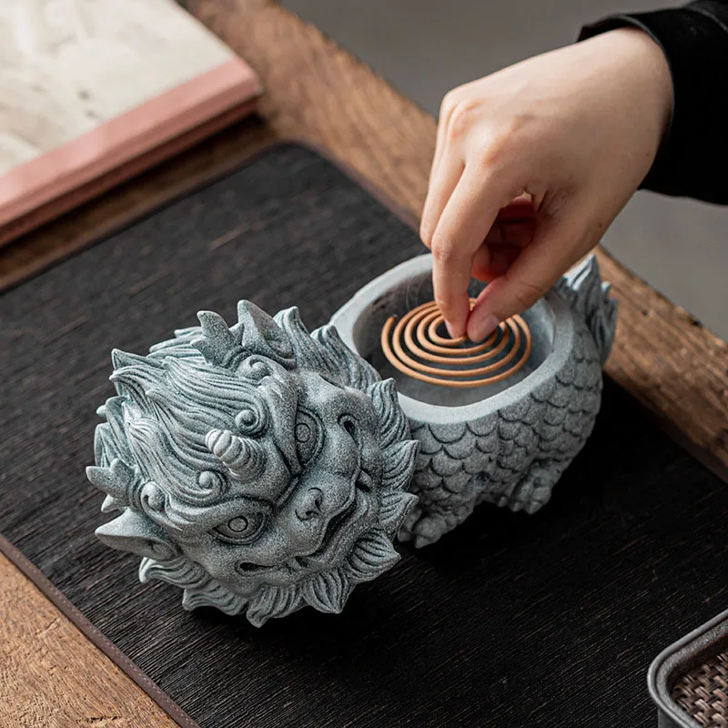 Chinese Blue Sandstone Kirin Incense Burner Creative Mythical Beast Tea Pet Ornaments Living Room Office Deskop Decoration