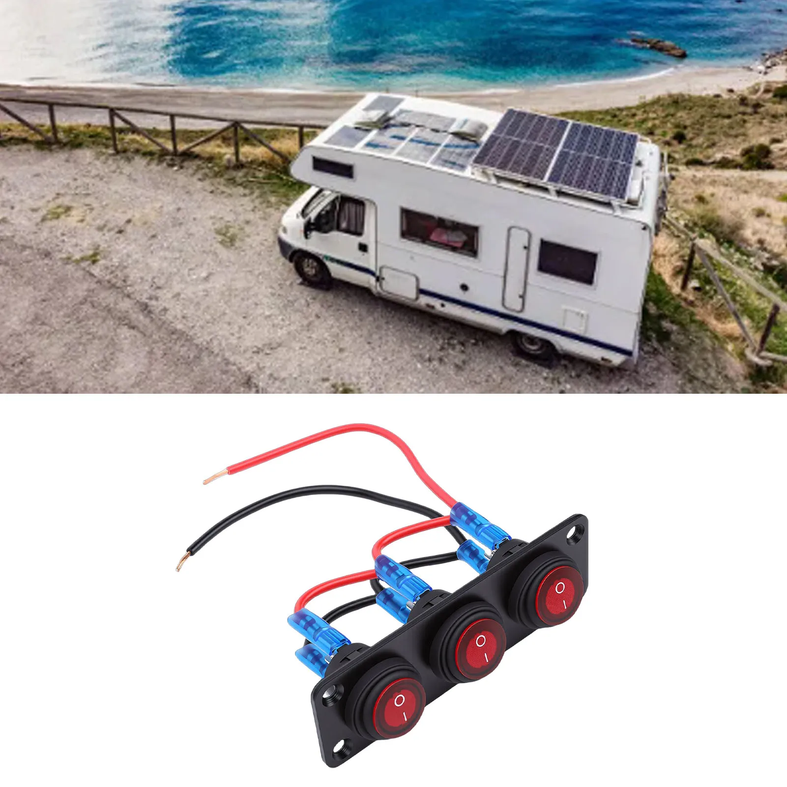 Red LED Toggle  Panel Toggle  Panel 20A 3 Gang Water Proof Red Round LED Rocker  Panel for Car Boat Truck