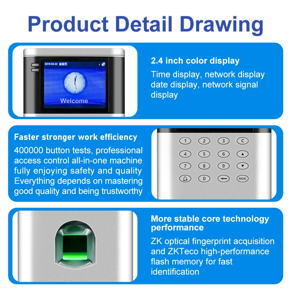 OF260 Fingerprint Access Control Kits with Time Attendance Machine Time Clock Electronic Door Lock System Doorbell, Exit Switch