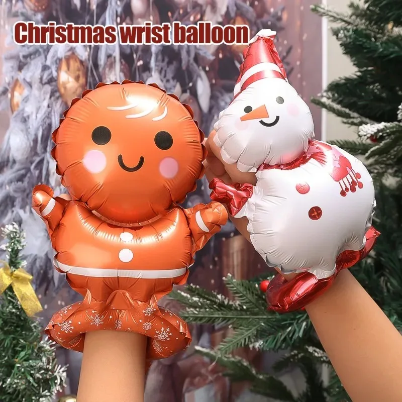 10-100Pcs Christmas Wrist Balloons Set Festive Cartoon Santa Reindeer Snowman Gingerbread Man Aluminum Foil Balloons Decoration