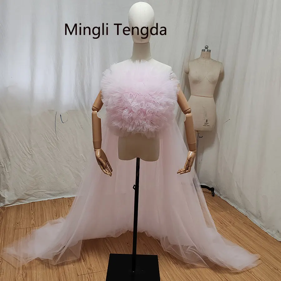 

Mingli Tengda Pink Tulle Bride Dress Backless Long Prom Special Occasion Dresses Gala Open Sexy Photo Long Ribbon Sexi Soiree