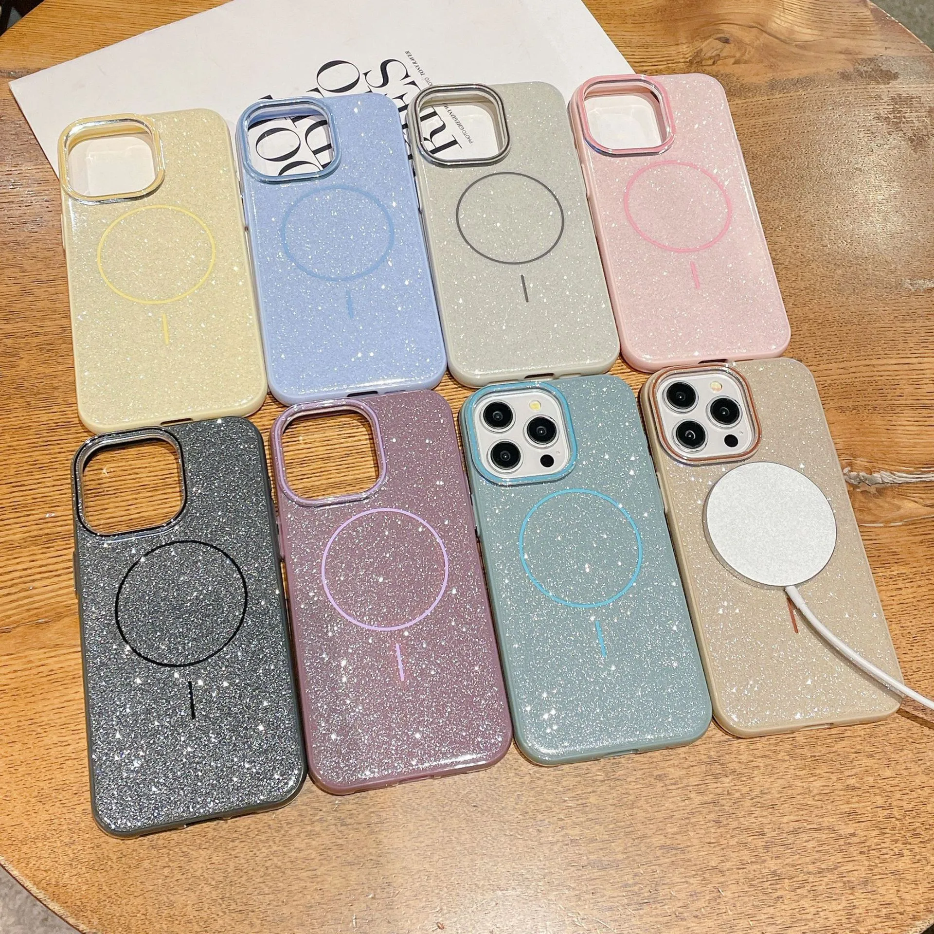 

New Rubber Jelly Candy Color For Magsafe Phone Case For iPhone 16 15 14 13 12 11 Pro Max Plus Wireless Charging 2 IN 1 Cover