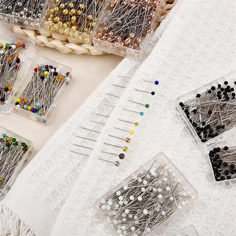 

100Pcs/Box Colorful Round Pearl Head Needles Stitch Straight Push Sewing Pins for Dressmaking DIY Sewing Tools Positioning