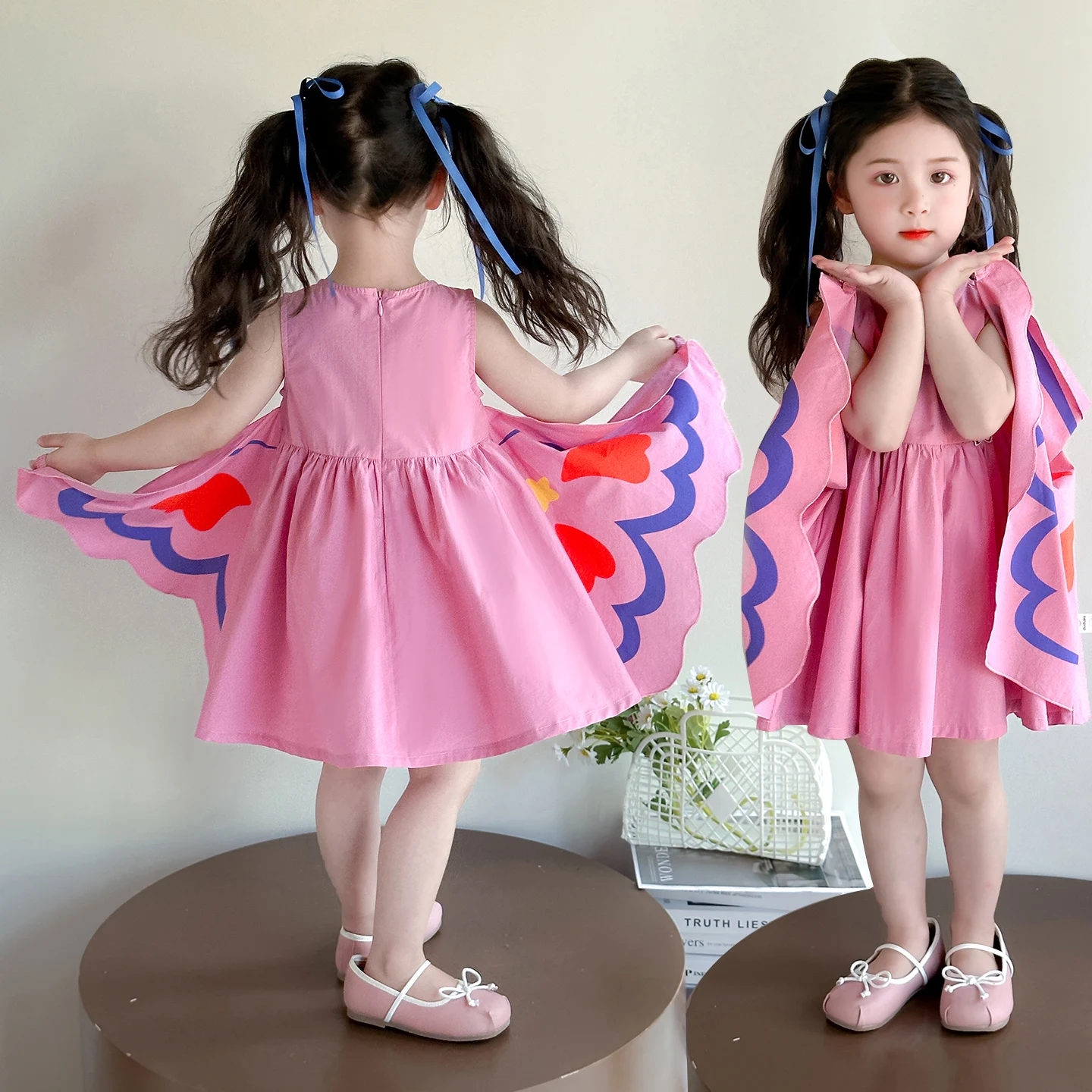 

Baby Girls Dress Kids A-Line Dresses Baby Princess Butterfly Skirt Little Girl Sleeveless Dress Toddler Summer Fashion Size 2-9Y